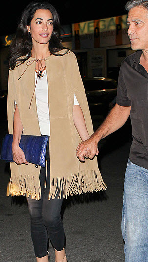 Amal Clooney in Saint Laurent Suede Cape